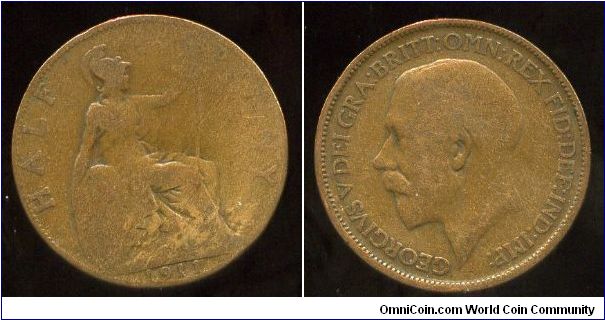 1911
1/2d Halfpenny
Brittania seated holding trident
George V 1911-1936