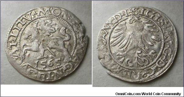 A silver Half-Groschen  from Lithuania. Obverse shows the Vytis, national emblem of Lithuania. Reverse shows the Polish Eagle.