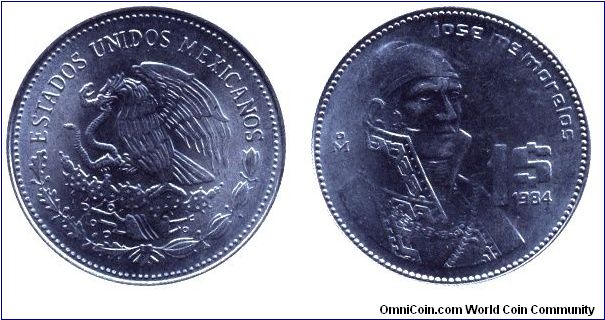 Mexico, 1 peso, 1984, Steel, Jose Morelos y Pavon.                                                                                                                                                                                                                                                                                                                                                                                                                                                                  