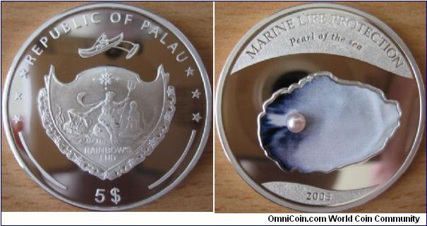 5 Dollars - Pearl of the sea - 25 g Ag 925 (with real pearl) - mintage 2,500