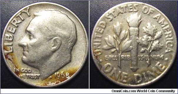 US 1968 dime, no mintmark. Special thanks to Arthrene!