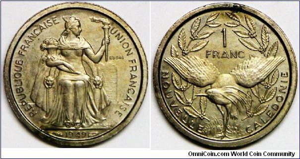 Essai (Pattern Coinage). French Overseas Territory, New Caledonia, 1 Franc, 1949 (a). Copper-Nickel. 5.2500 g, 23mm. Mintage: 2,000 units. BU.