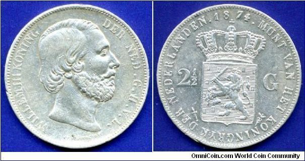 2-1/2 Gulden.
King William III (1849-1890).


Ag945f. 25,5gr.