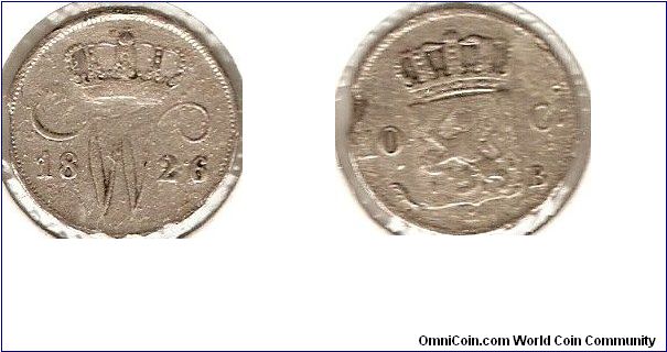 10 cents
Willem I
0.569 silver
struck at the Brussels Mint before the independence of Belgium from the Kingdom of the Netherlands