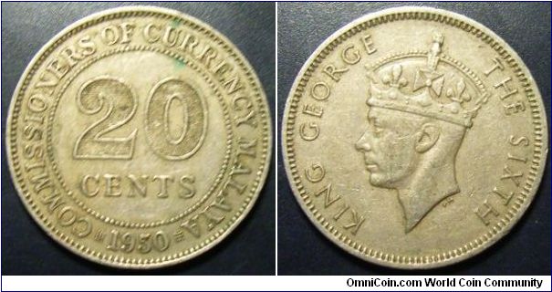 Malaya 1950 20 cents.