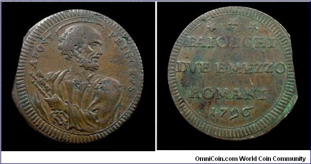 Papal States - Pius VI - Baiocchi 2 1/2 - Rome mint - Copper - mm. 30