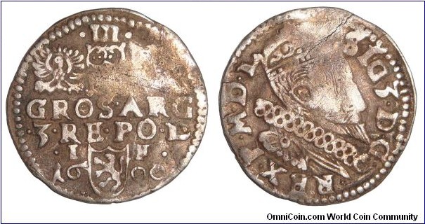 POLAND (KINGDOM)~3 Groschen 1600. Under King: Sigusmund III.