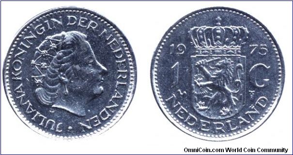 Netherlands, 1 gulden, 1975, Ni, 25mm, 6g, Queen Juliana (1948-1980).                                                                                                                                                                                                                                                                                                                                                                                                                                               