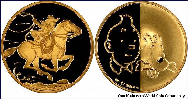 Tintin in America. One of a set of 12 gold medals featuring the most famous Belgian.