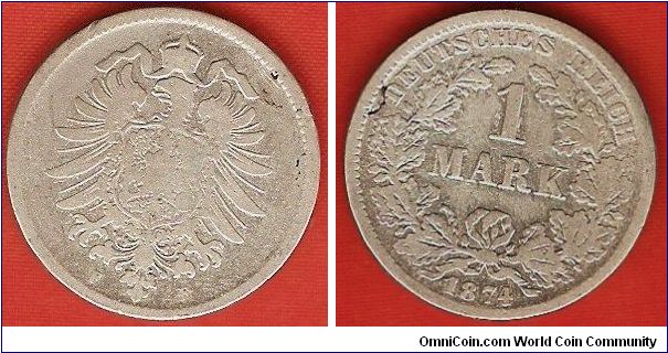 German Empire
1 mark
small eagle
Stuttgart Mint
0.900 silver