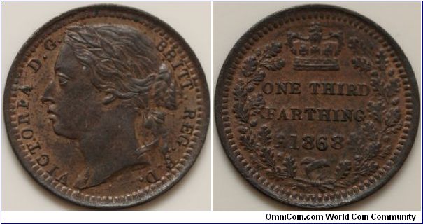 VICTORIA
THIRD-FARTHING
(1/12th of a Penny)

Plenty of lusture.

For use in Malta.

S3960