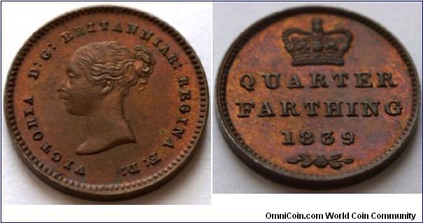 VICTORIA
ONE QUARTER FARTHING
(1/16th of a Penny)

Minted for use in Ceylon

S3953