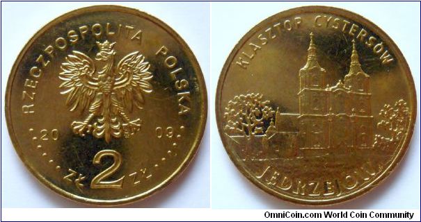 2 zlote.
City of Jedrzejow.
Cisters Monastry.
Metal; Nordic Gold
Weight 8,15g.
Diameter 27mm.
Mintage 1.100.000 units