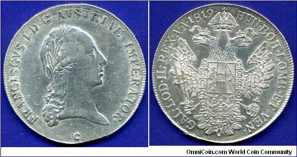 1 Thaler. Austrian Empire. Francisc I (1805-1835). *C* Prague mint. Ag833f. 28,06gr.