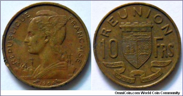 10 francs.
1964, Reunion