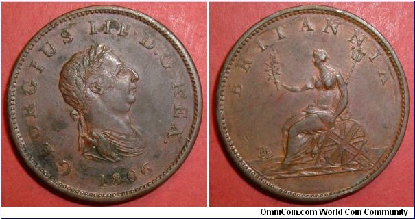 George III Halfpenny 1806 4th Issue