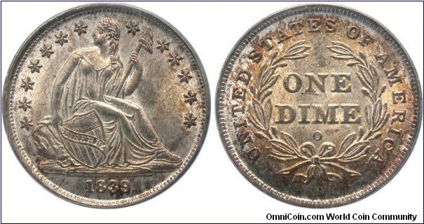 1839-O No Drapery F-101 Liberty Seated dime with small O mintmark.  PCGS MS65 and again one of the finest known. My entire Liberty Seated Dime collection can be viewed at www.seateddimevarieties.com