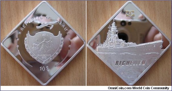 10 Dollars - Battleship Richelieu - 62.2 g Ag .999 Proof - mintage 1,000