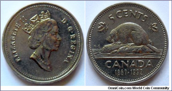 5 cents.
1992, 125th Anniversary of the Confederation
