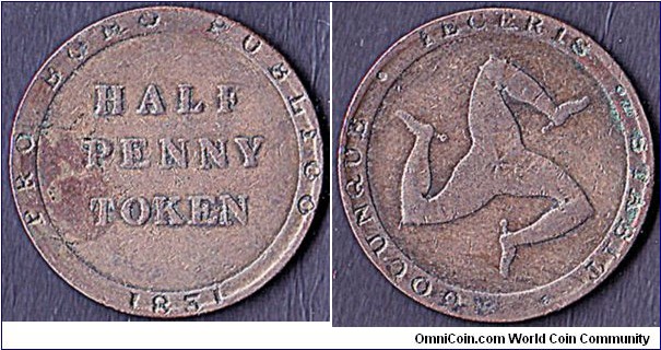 Ramsey 1831 1/2 Penny.

William Callister (1808-72) who was both a timber merchant & a Member of the House of Keys.