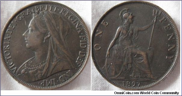1897 penny, VF grade