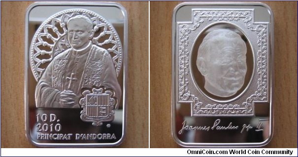 10 Diners - John Paul II -28.28 g Ag .925 Proof (with achromatic hologram) - mintage 15,000