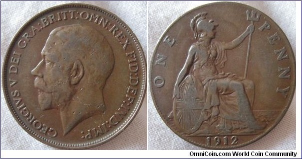 1912 penny, aVF, interesting colour