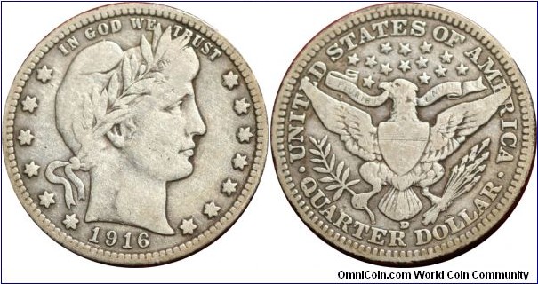 ¼ dollar, 1916-D