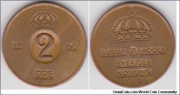 1960 Sweden 2 Öre 