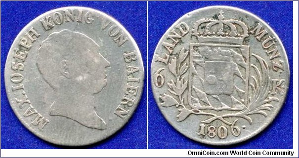 6 kreuzer.
Kingdom of Bavaria.
Maximilian I Ioseph (1806-1825).
*MAX.IOSEPH KONIG VON BAYERN.*.


Ag333f. 2,70gr.