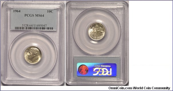 1964 Roosevelt Dime MS64 PCGS