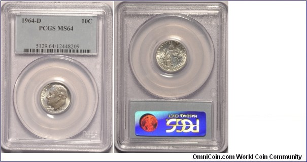 1964D Roosevelt Dime MS64 PCGS