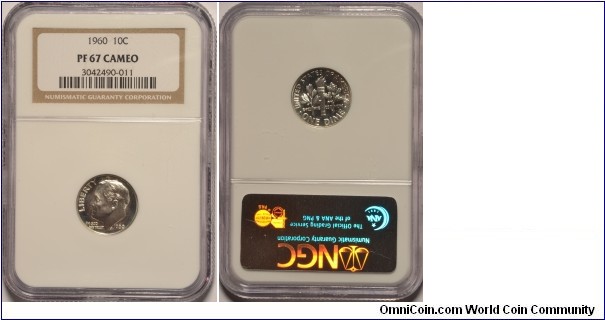 1960 Roosevelt Dime PF67Cameo NGC