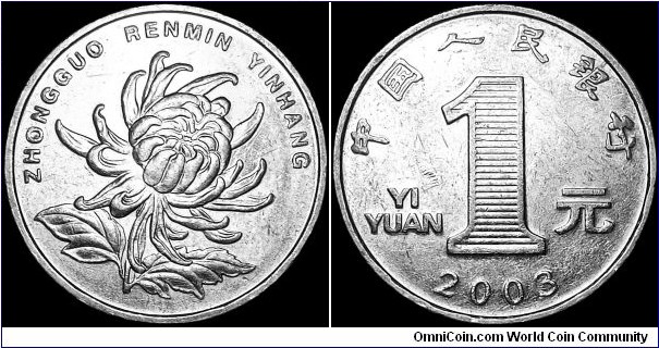 China - 1 Yuan - 2003 - Weight 6,1 gr - Nickel plated steel - Size 24,9 mm - Thickness 1,86 mm - Alignment Medal (0°) - Edge Lettering : RMB RMB RMB - RMB initials repeat three times (which means 
