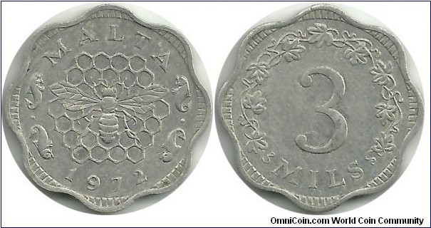 Malta 3 Mils 1972