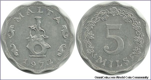 Malta 5 Mils 1972