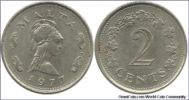 Malta 2 Cents 1977