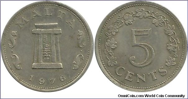 Malta 5 Cents 1976
