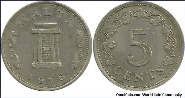 Malta 5 Cents 1976