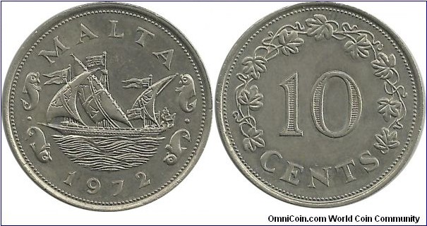 Malta 10 Cents 1972