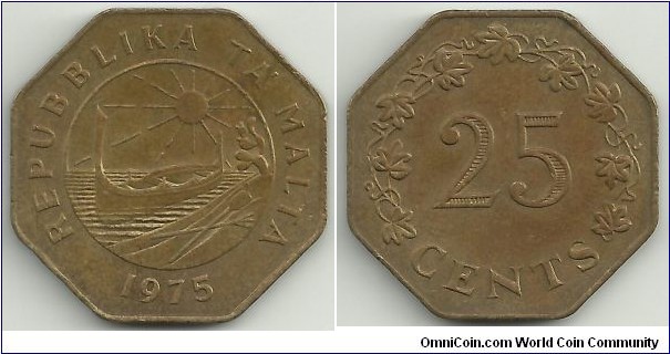 Malta 25 Cents 1975