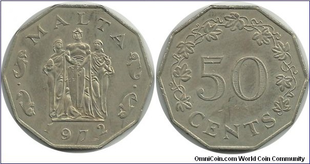 Malta 50 Cents 1972