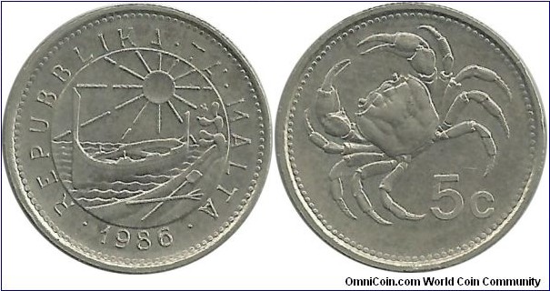 Malta 5 Cents 1986