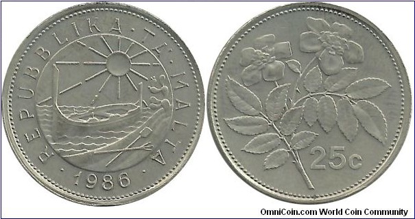 Malta 25 Cents 1986