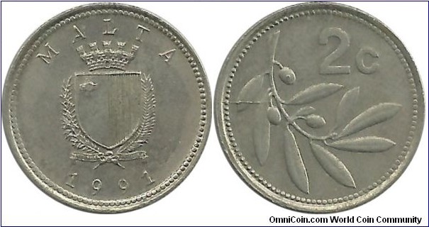 Malta 2 Cents 1991