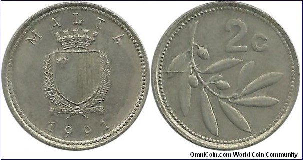 Malta 2 Cents 1991
