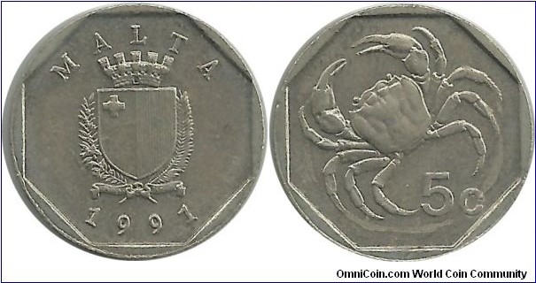 Malta 5 Cents 1991