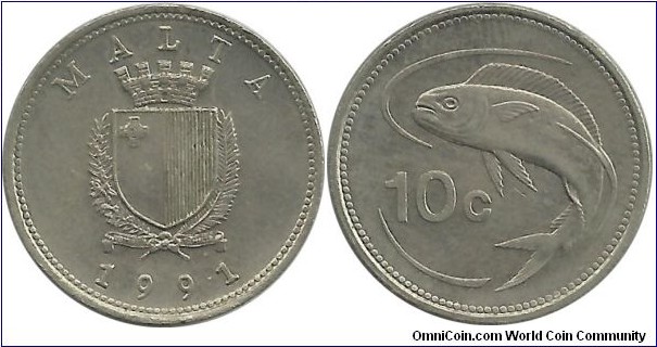 Malta 10 Cents 1991