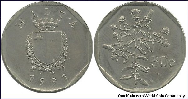 Malta 50 Cents 1991