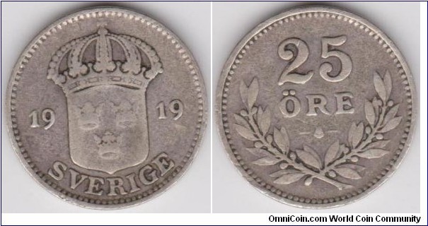 1919 Sweden 25 Öre 